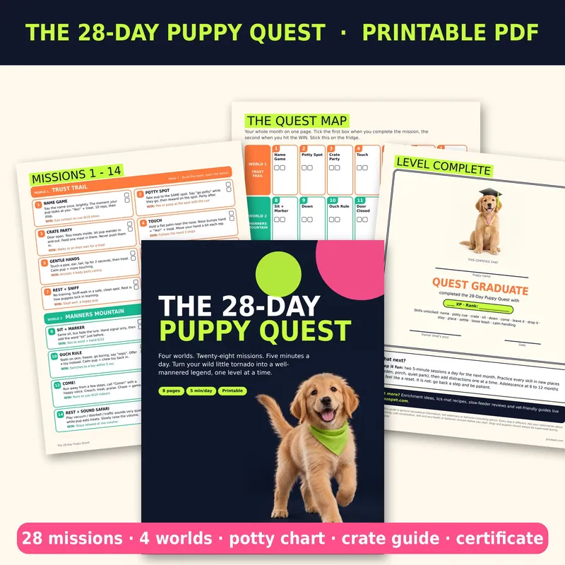 The 28-Day Puppy Quest printable guide cover