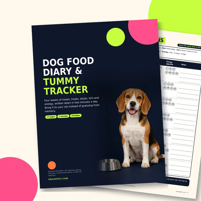 The Dog Food Diary & Tummy Tracker printable guide cover